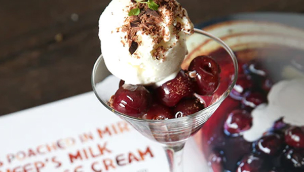 Cherries Poached In Mitro With Sheep's Milk Yoghurt Ice Cream